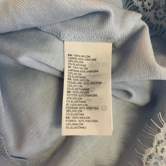 NWT Bardot Braxton Lace Mini Dress in Baby Blue Bodycon Cutout Mock Neck Dress - Picture 11 of 14